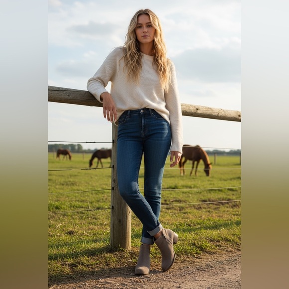 Lucky Brand Taupe Suede Ankle Booties Side Zip Low Heel Western Rustic 10.5M - Picture 5 of 14